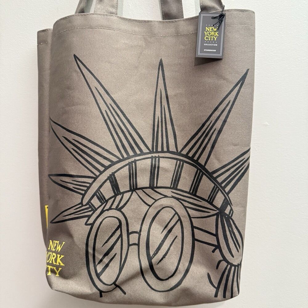 NWT STARBUCKS Collection New York City Statue Liberty NYC Canvas Tote Bag Rare - Picture 2 of 7